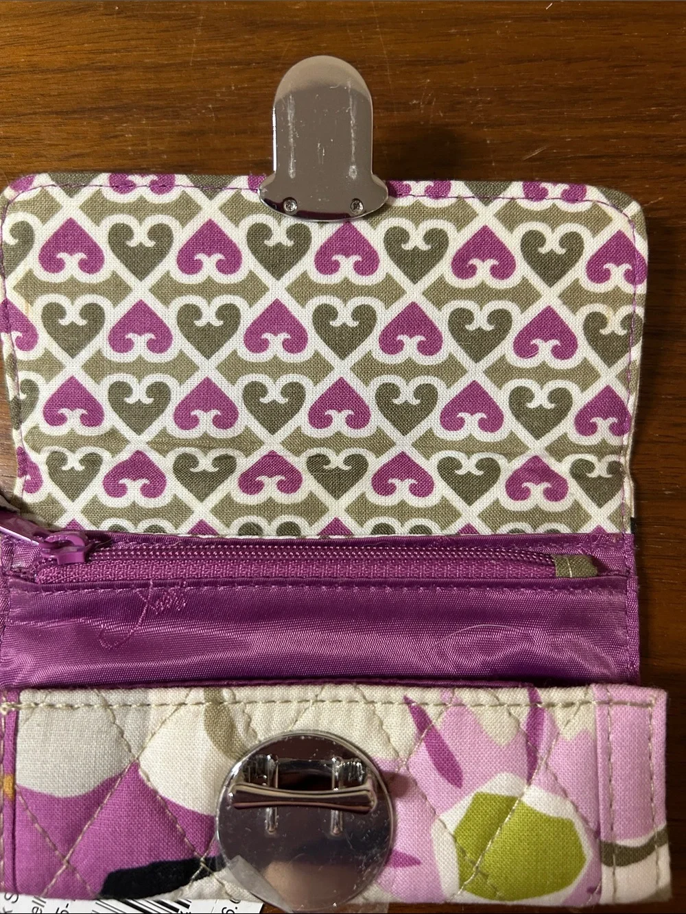 Vera Bradley Quilted Floral Wallet in Pink, Lime & Cream scan and go card slot - Picture 7 of 15